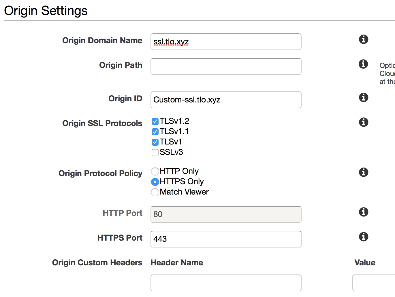 CloudFront basic configuration screenshot