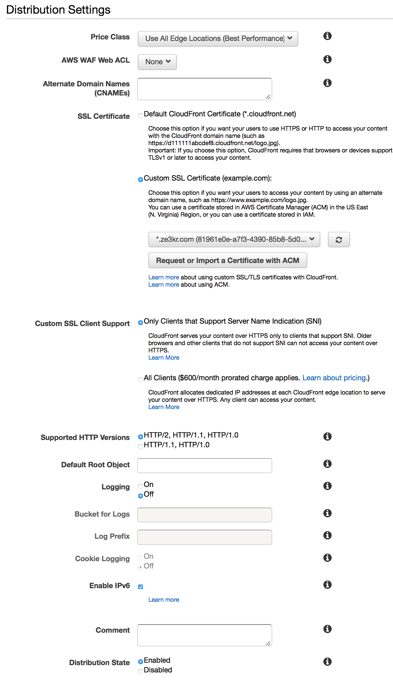 CloudFront 前端配置截图