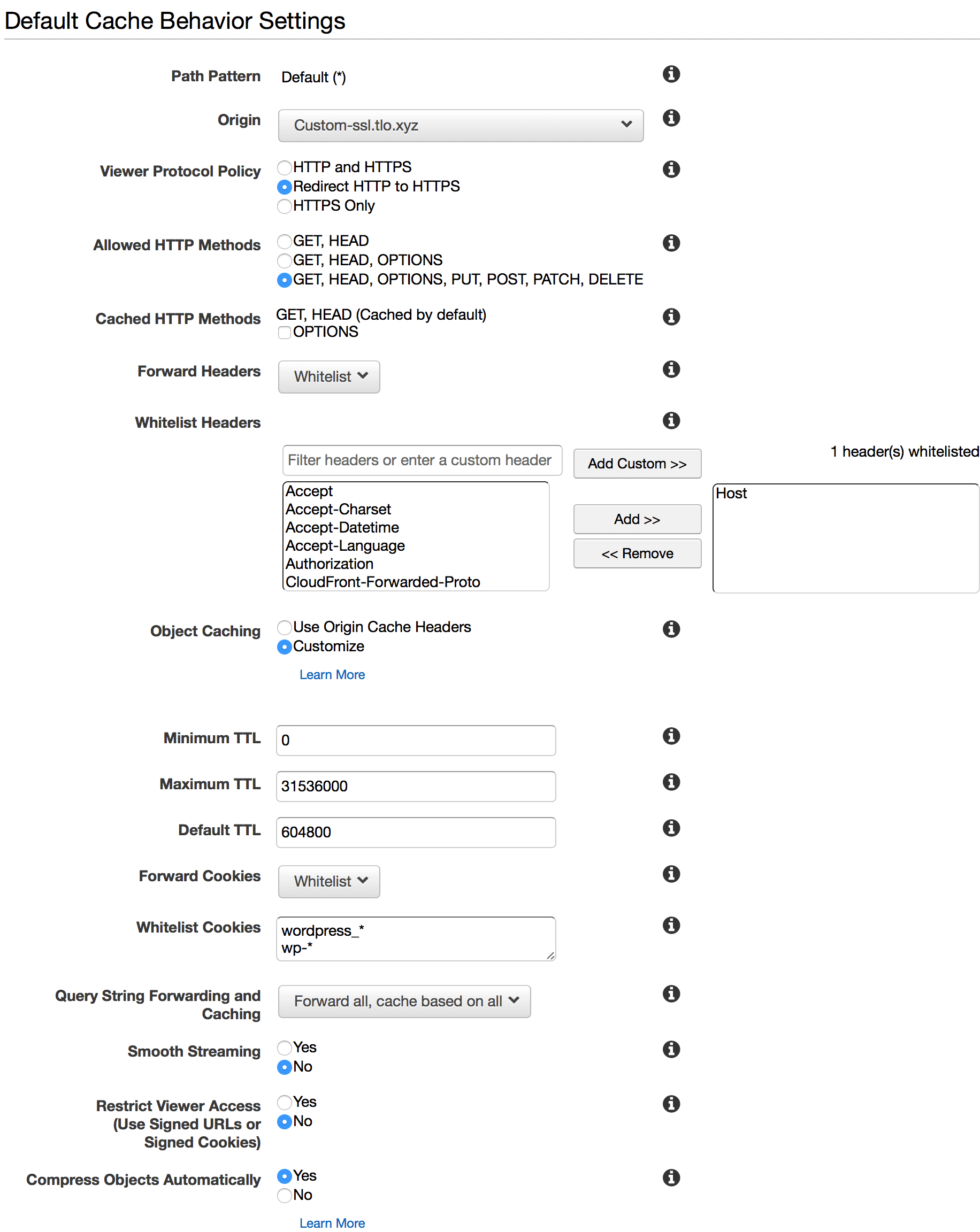 CloudFront detailed configuration screenshot